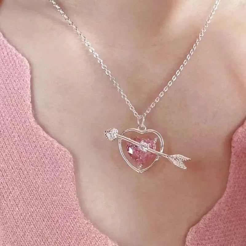 Sweet Heart Shape Alloy Plating Artificial Rhinestones Women's Necklace