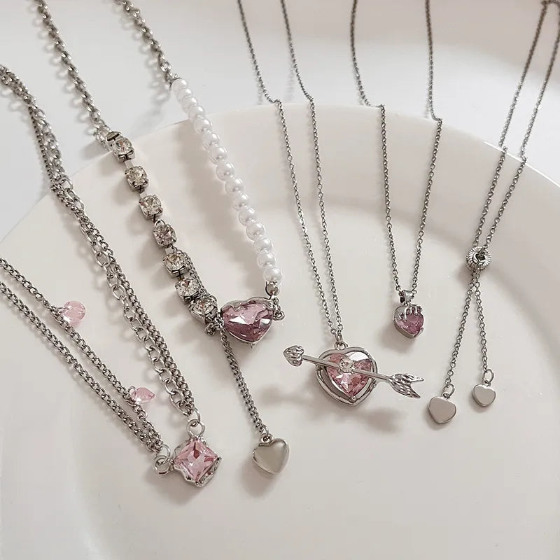 Sweet Heart Shape Alloy Plating Artificial Rhinestones Women's Necklace