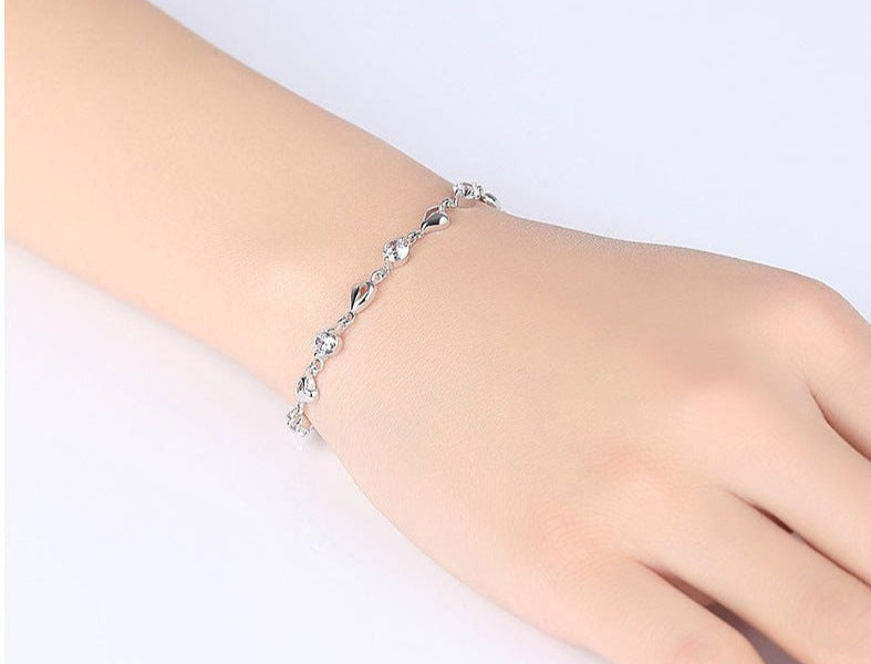 Romantic Pink Zircon Heart Link Bracelet – Elegant Adjustable Chain Jewelry'
