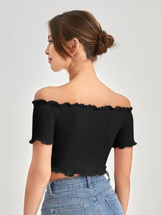 Tandul Crepe Off-Shoulder Top – Elegant Slim Fit Design