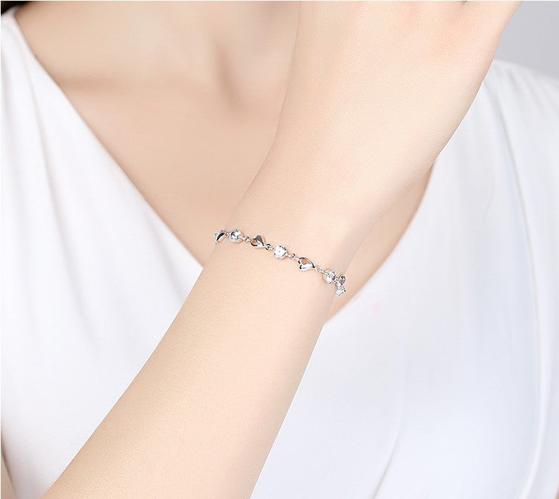 Romantic Pink Zircon Heart Link Bracelet – Elegant Adjustable Chain Jewelry'