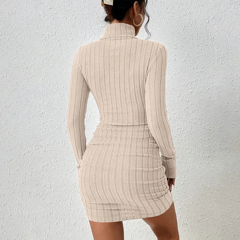 omen's Elegant Ribbed Knit Bodycon Mini Dress β Long Sleeve High Neck Slim Fit Winter Outfit