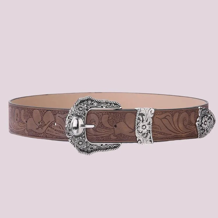 Retro Western Floral Buckle Belt (Code-ZX#742)