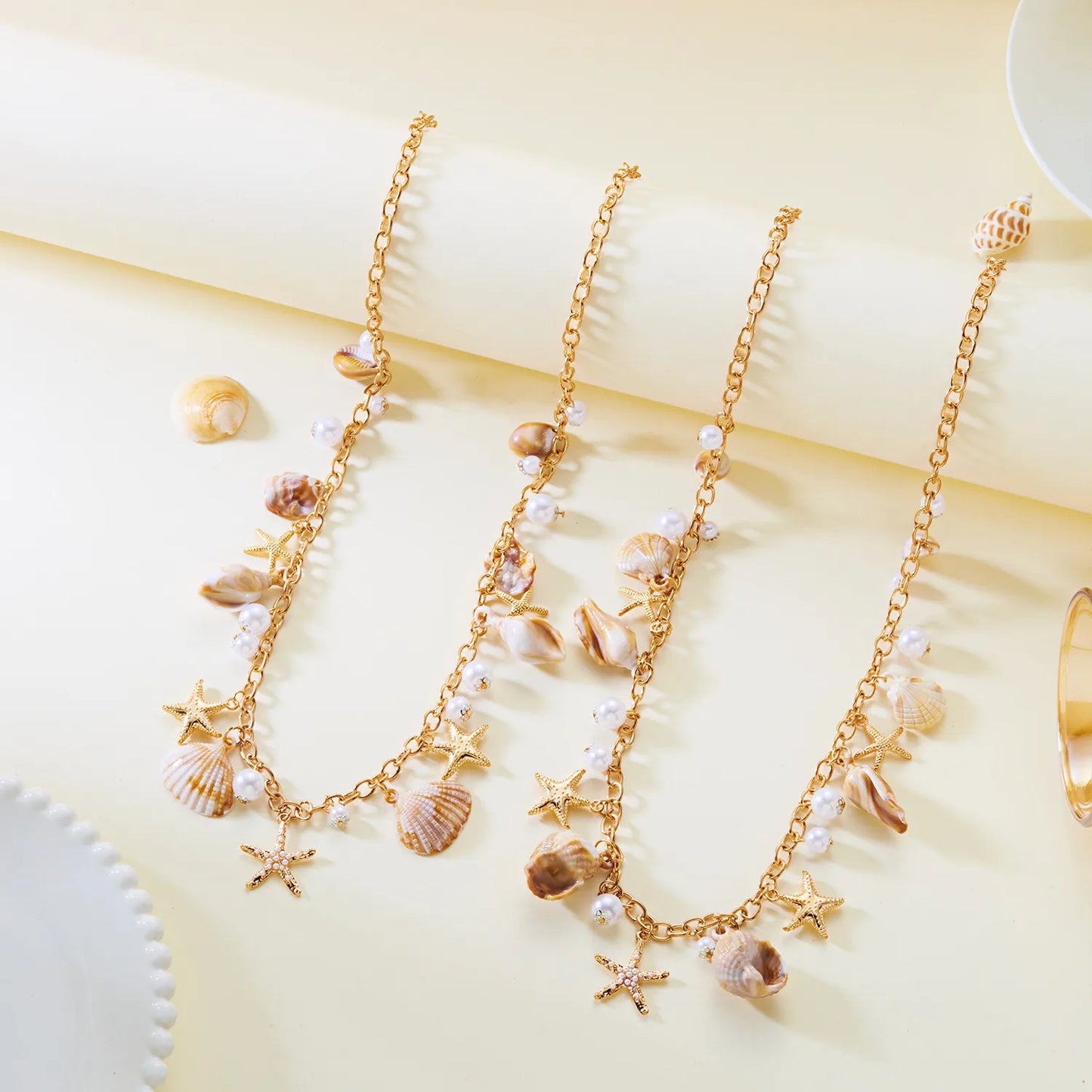 Women’s Boho Beach Waist Chain – Resin Pearl Body Chain with Starfish & Conch Shell Design