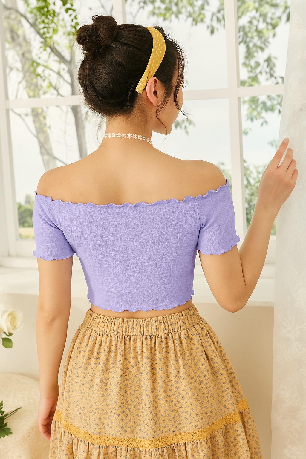 Tandul Crepe Off-Shoulder Top – Elegant Slim Fit Design
