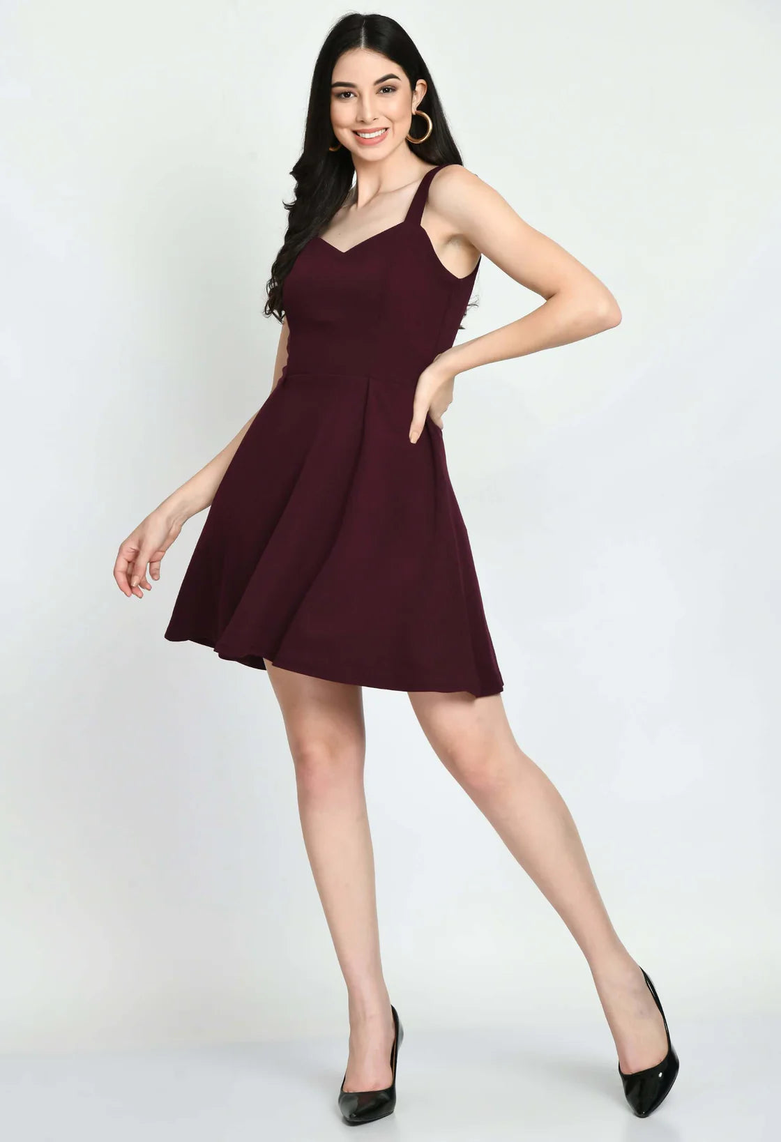 Women's Fit and Flare Wine Dress