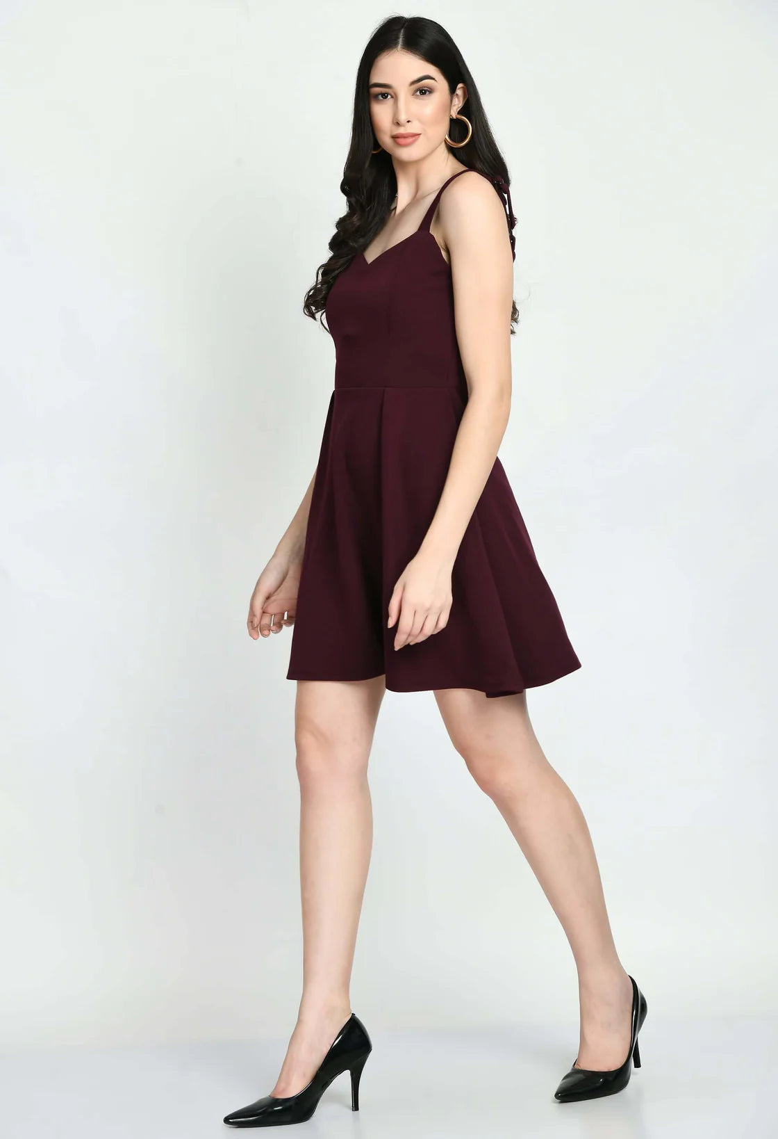 Women's Fit and Flare Wine Dress