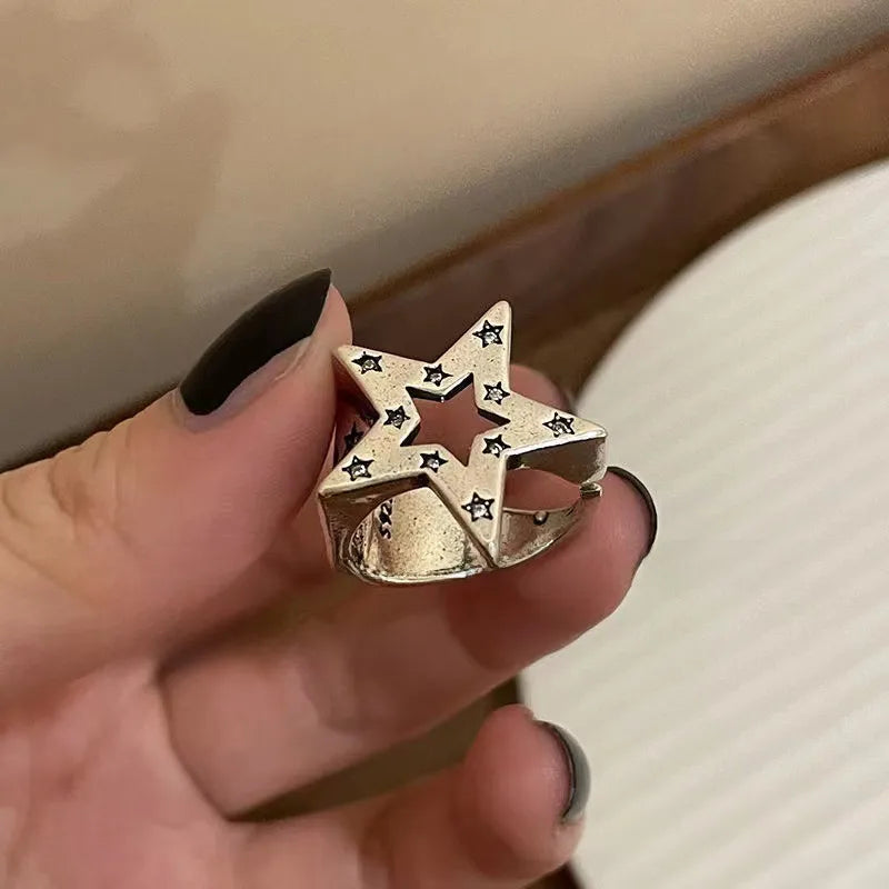 Dark Star Open Metal Ring – Hip Hop Gothic Style Adjustable Rings