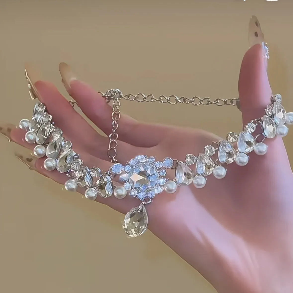 Diamond Flower Pearl Drop Necklace