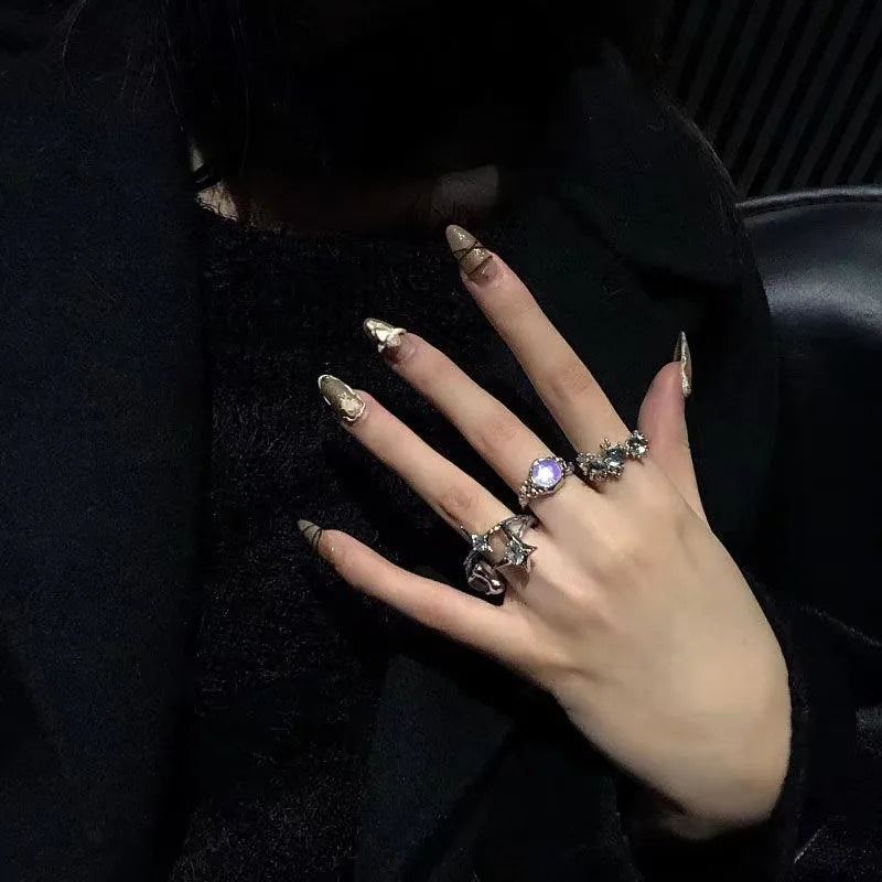 Y2K Star & Rose Crystal Ring