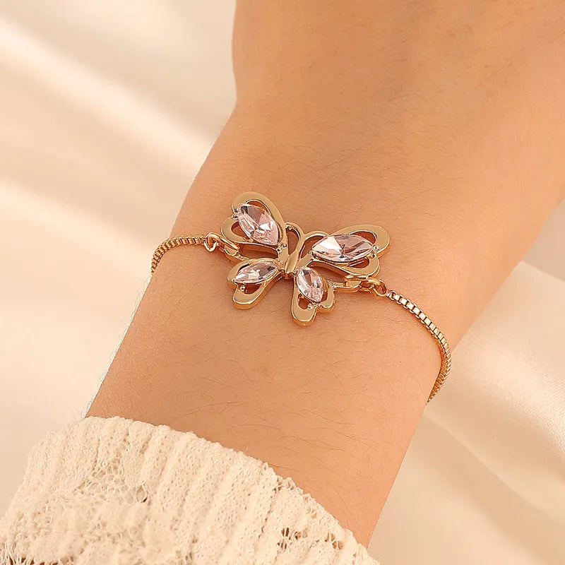 Crystal Butterfly Charm Bracelet – Adjustable Gold & Silver Elegant Jewelry