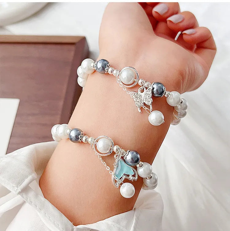 Butterfly & Fish Tail Pearl Bracelet – Romantic Beaded Adjustable Jewelry
