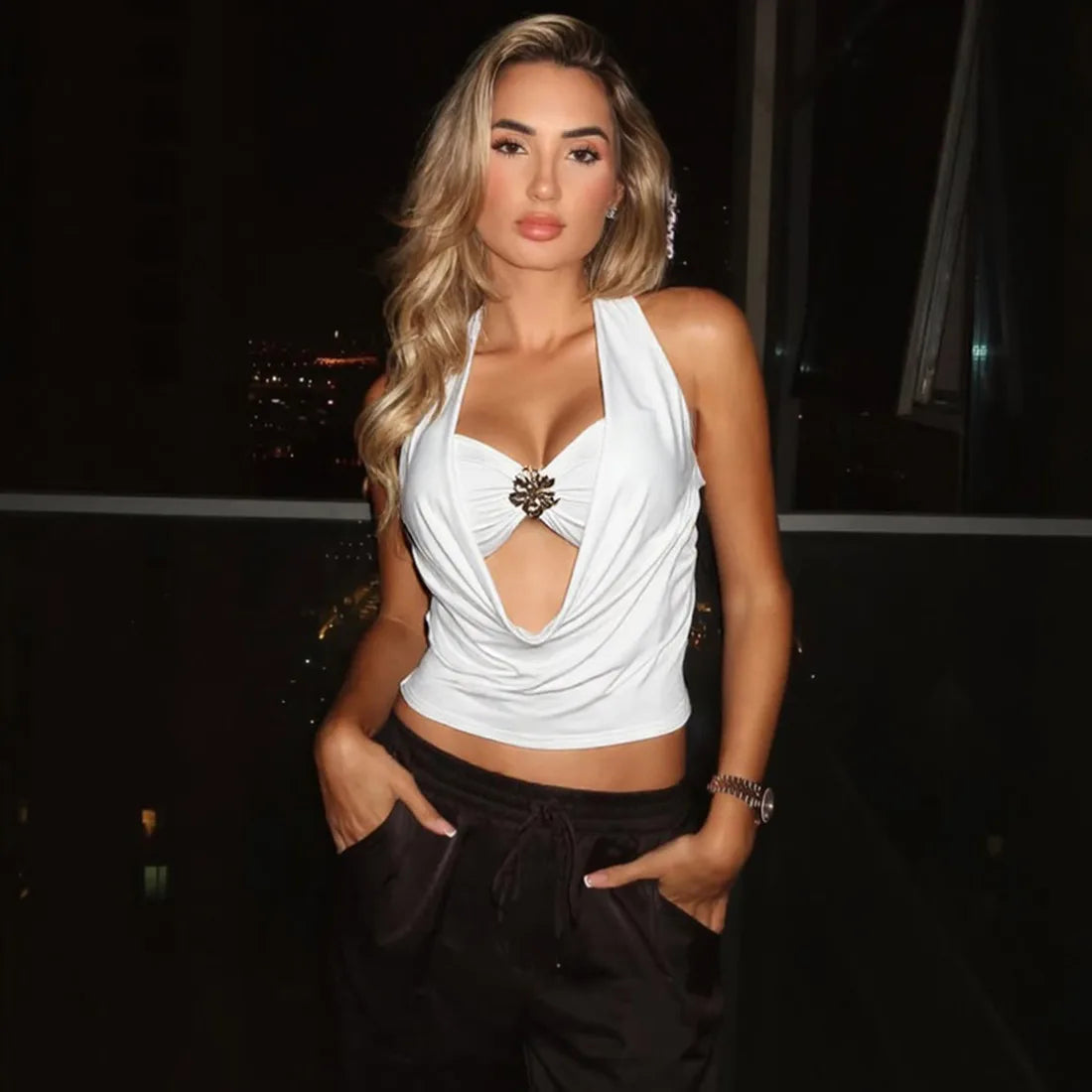 Women's Elegant Halter Neck Sleeveless Top – Sexy Hollow Out Backless Summer Casual Crop T-Shirt