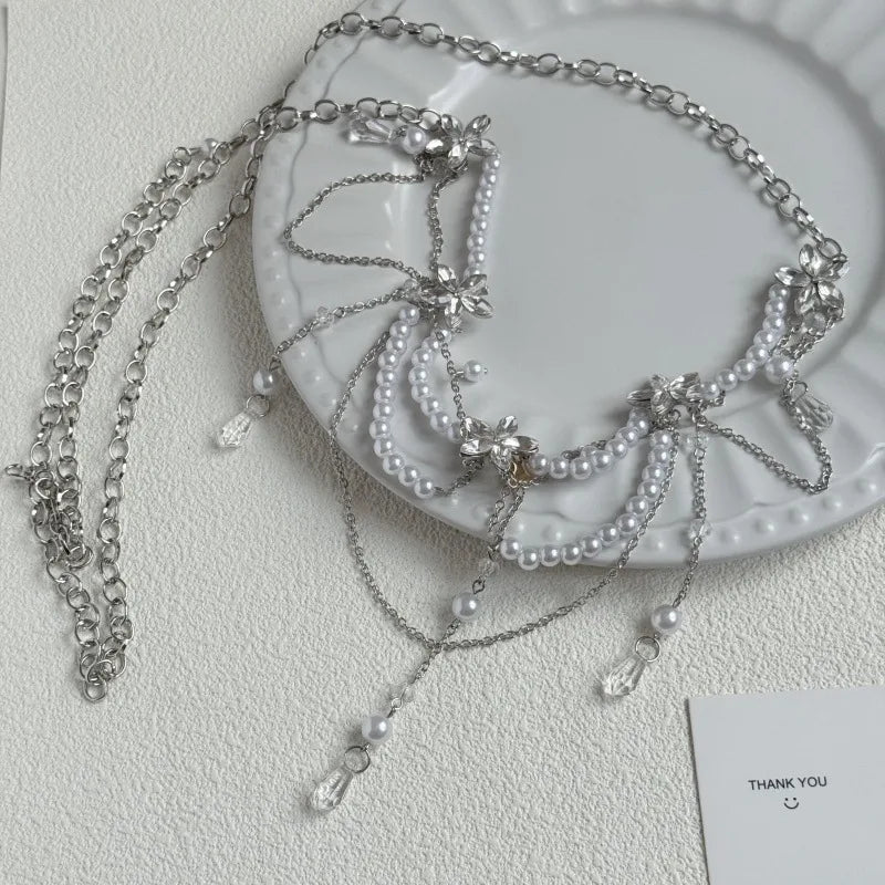 Multi-Layer Pearl Flower Waterdrop Tassel Waist Chain