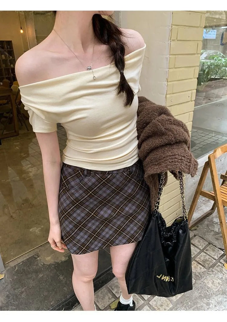 Women's Off-Shoulder Slim Fit Short Sleeve Casual Top