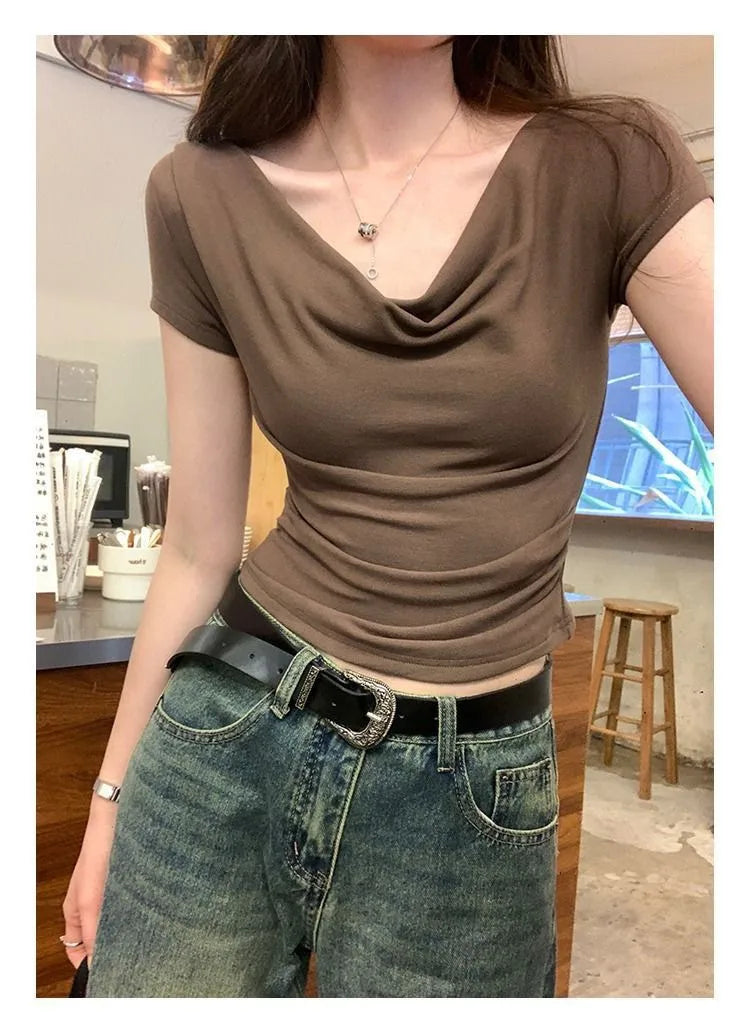 Women's Off-Shoulder Slim Fit Short Sleeve Casual Top