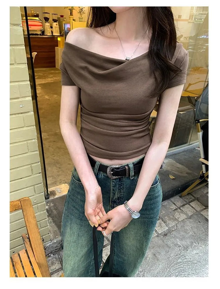 Women's Off-Shoulder Slim Fit Short Sleeve Casual Top
