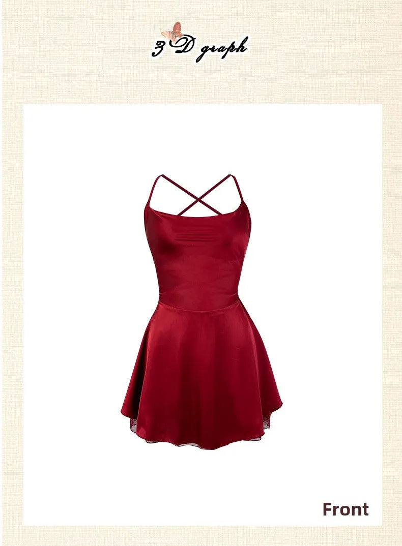 Women's Elegant White Satin Mini Dress β Sleeveless Spaghetti Strap Backless Party Dress