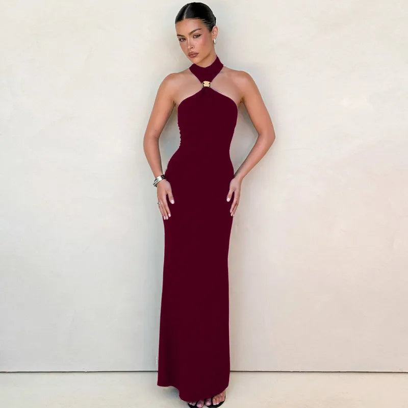 Elegant Black High-Neck Sleeveless Slim Fit Maxi Dress – Women's Formal Evening & Party Gown