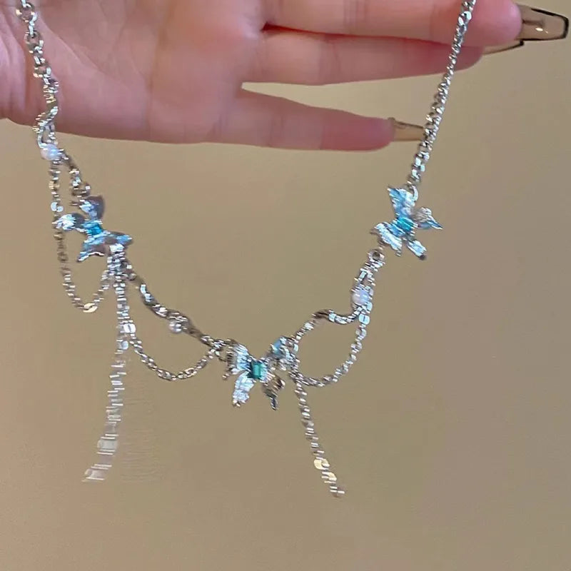 Glacier Butterfly Tassel Necklace for Women – Japanese Korean Fashion High-End Accessories
