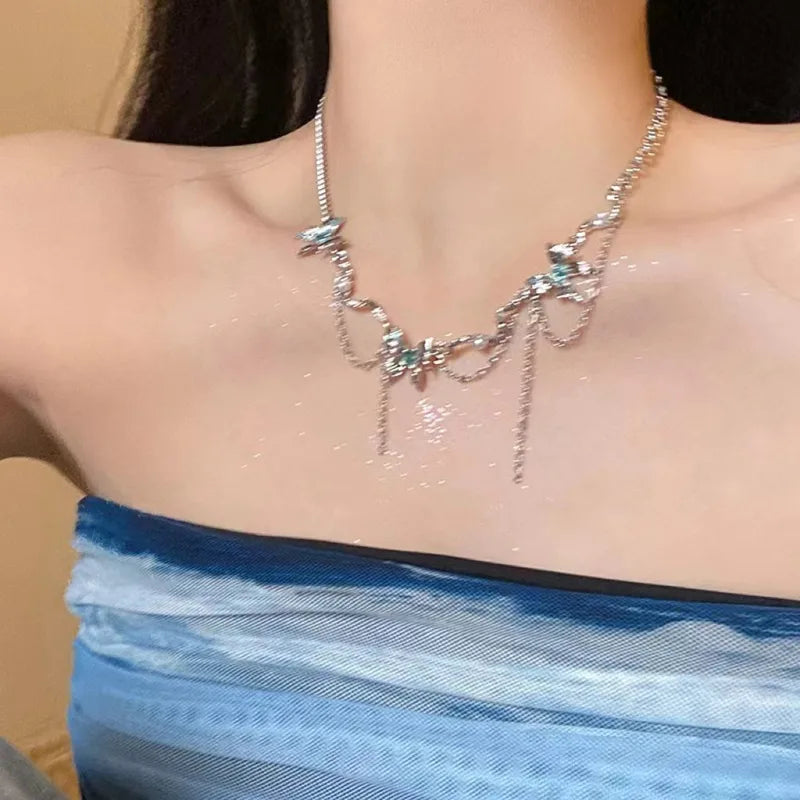 Glacier Butterfly Tassel Necklace for Women – Japanese Korean Fashion High-End Accessories
