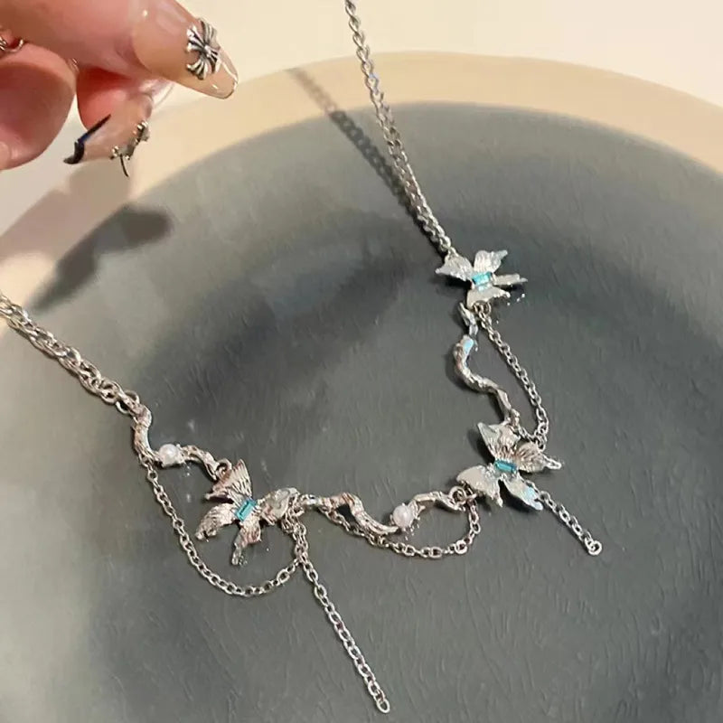 Glacier Butterfly Tassel Necklace for Women – Japanese Korean Fashion High-End Accessories