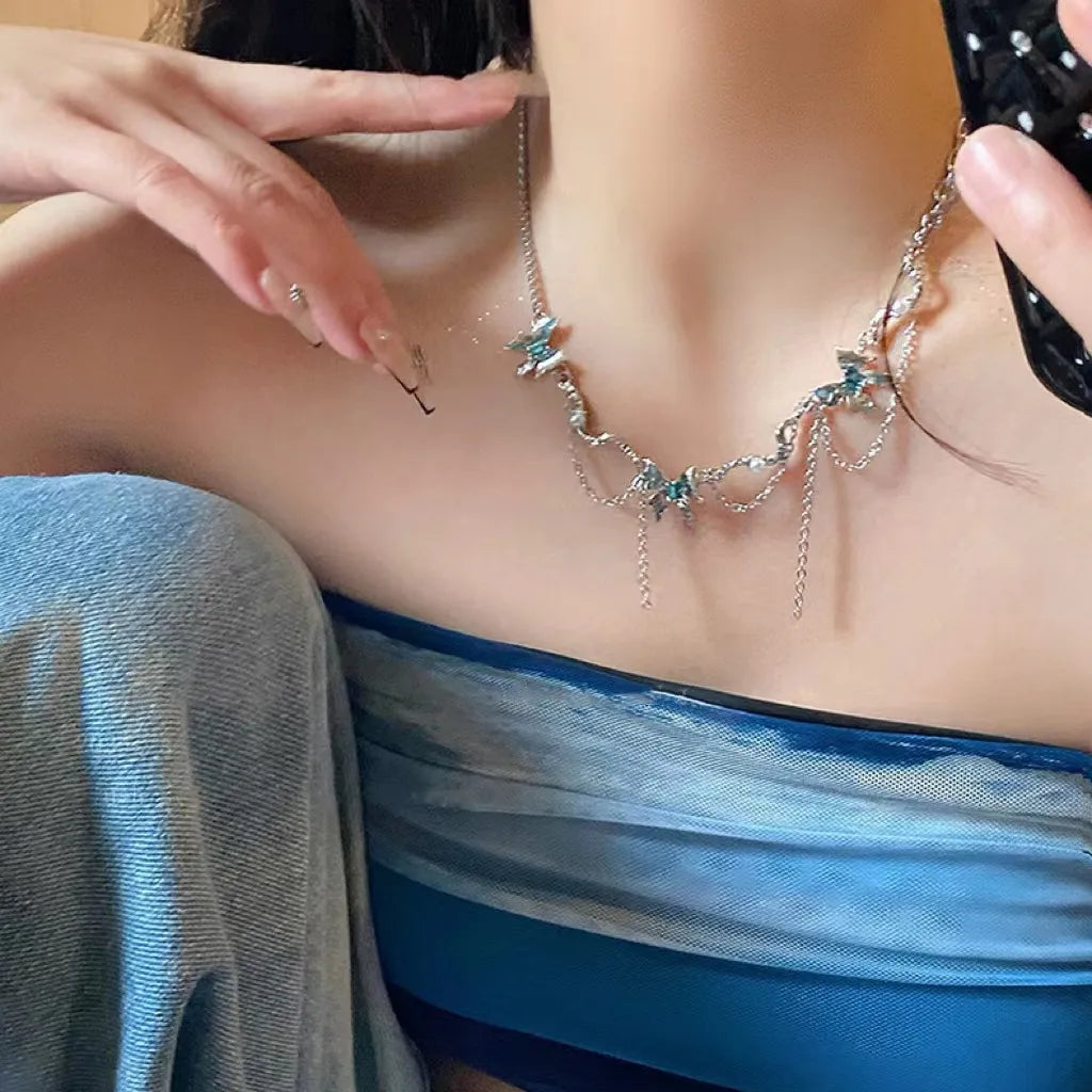 Glacier Butterfly Tassel Necklace for Women – Japanese Korean Fashion High-End Accessories