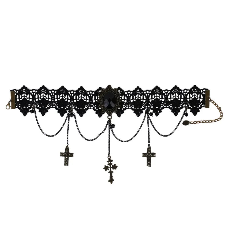 Gothic Dark Lolita Lace Cross Punk Clavicle Chain Choker Neck Collar Female