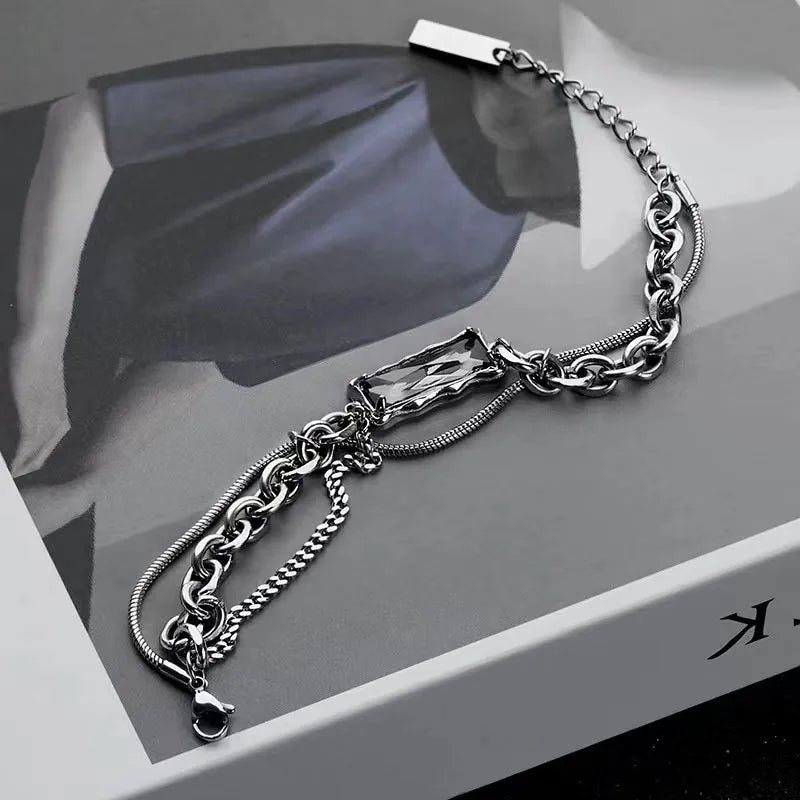Gray Agate Chain Bracelet – Trendy Titanium Steel Design