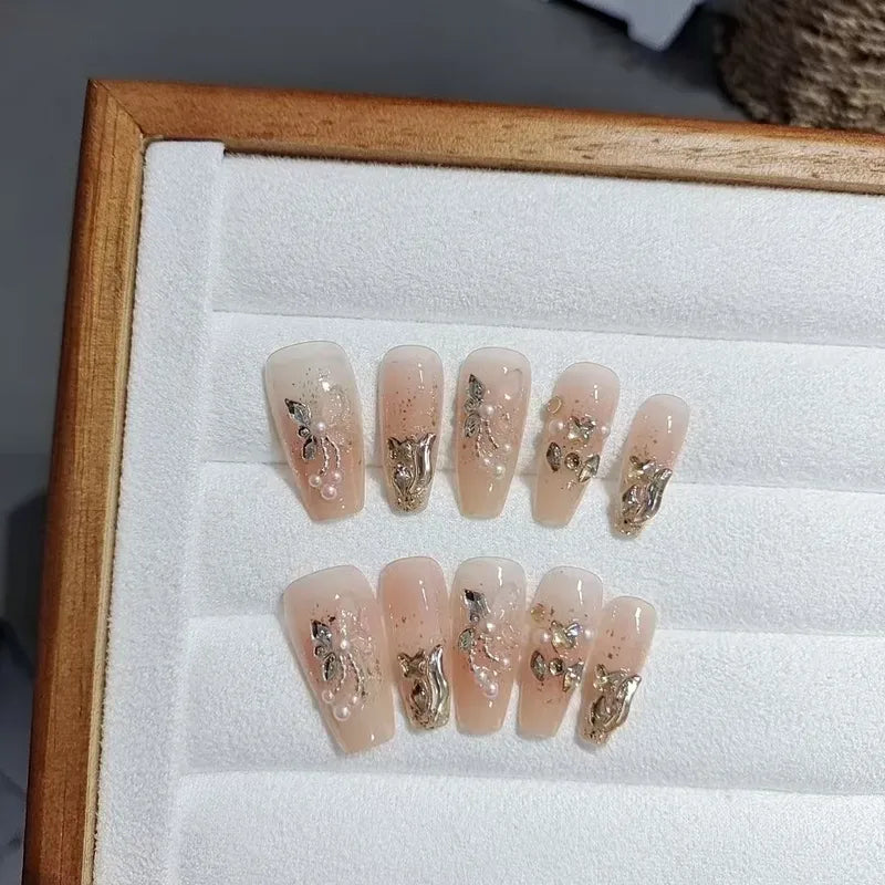 Golden Butterfly Crystal Nail Set (Code-ZX#407)