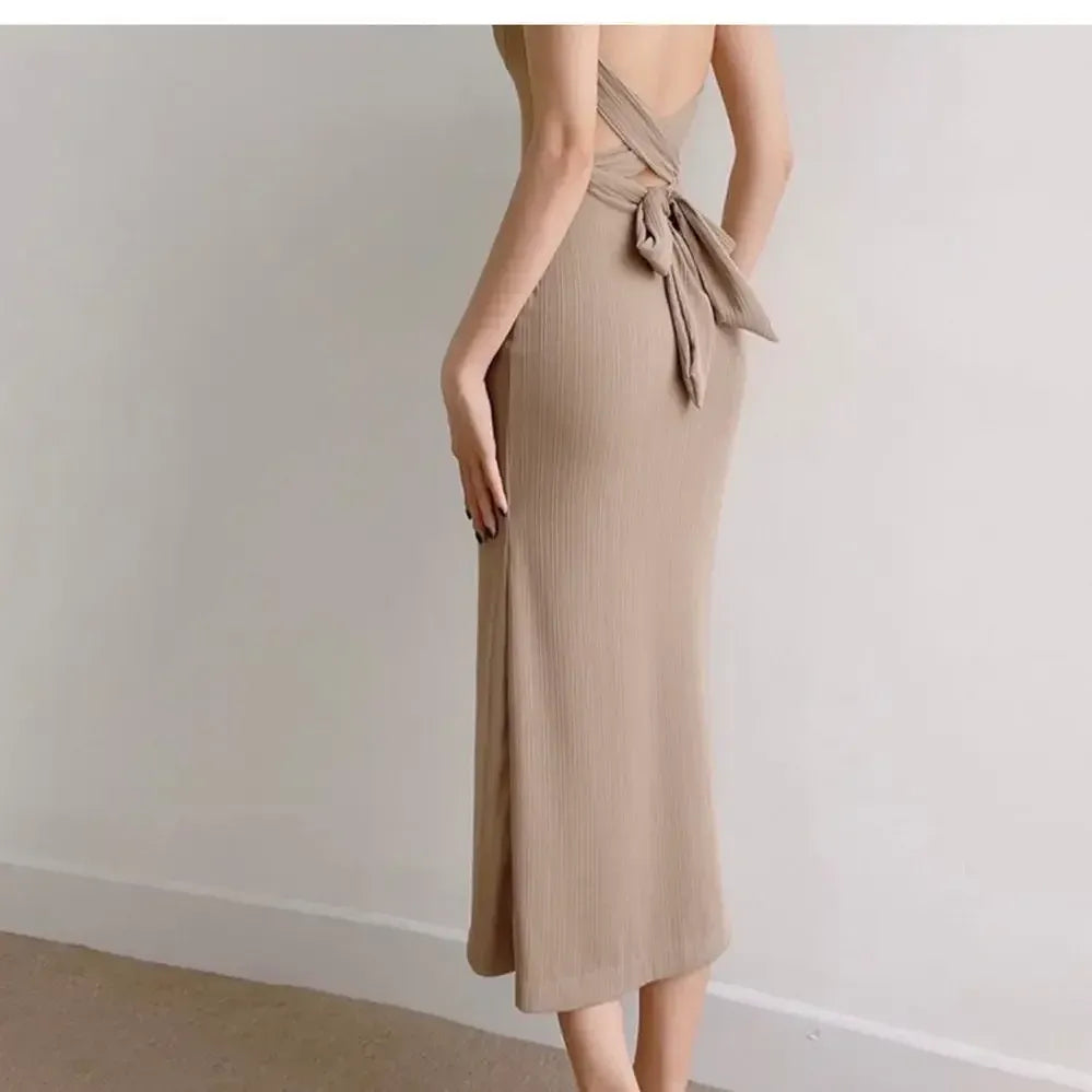 Women's Elegant Sleeveless Square Neck Bodycon Maxi Dress β Slim Fit Waist Cinching Long Dress