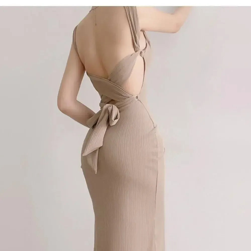 Women's Elegant Sleeveless Square Neck Bodycon Maxi Dress β Slim Fit Waist Cinching Long Dress