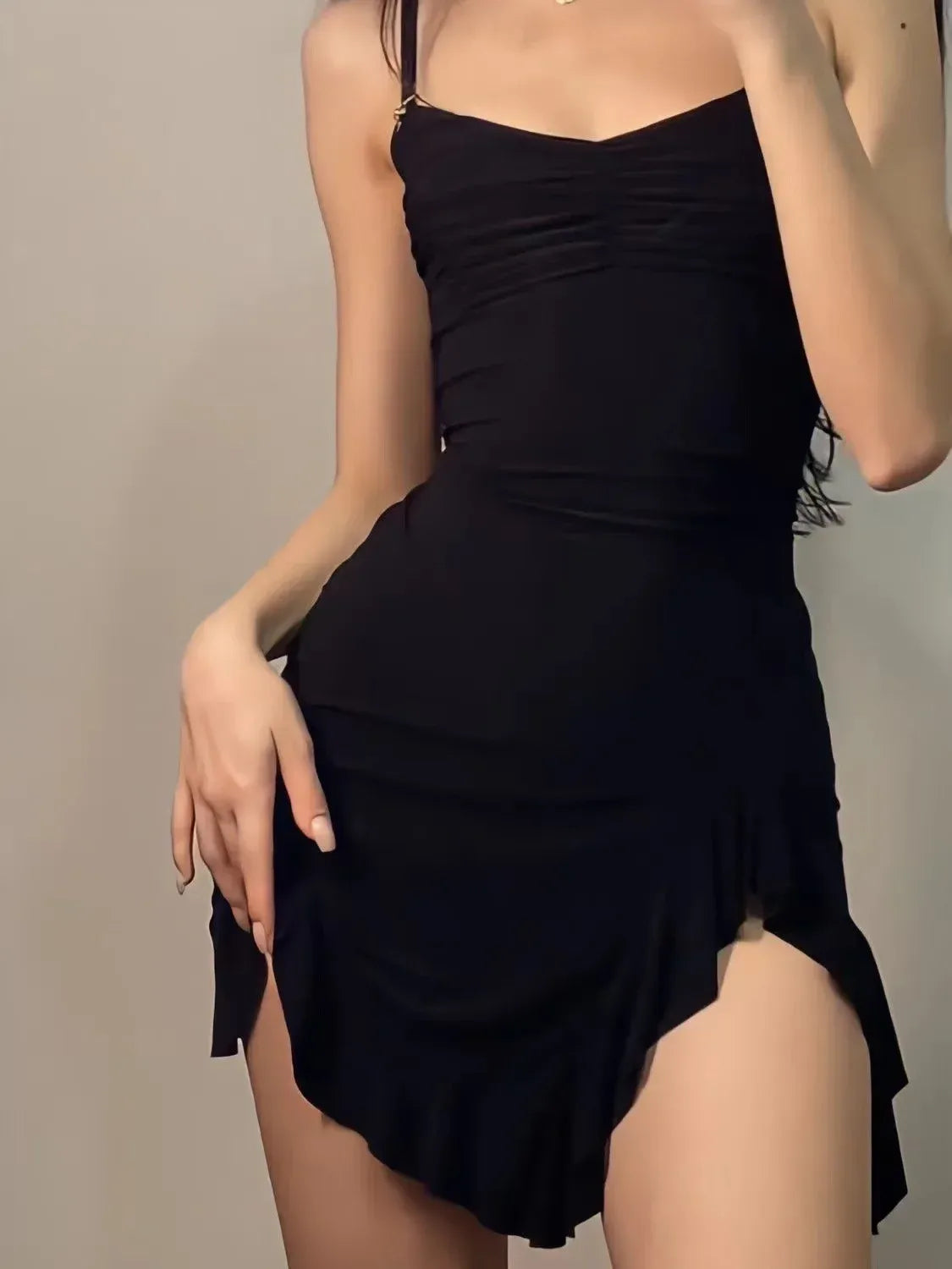 Women's Retro Black Irregular Slit Bodycon Mini Dress