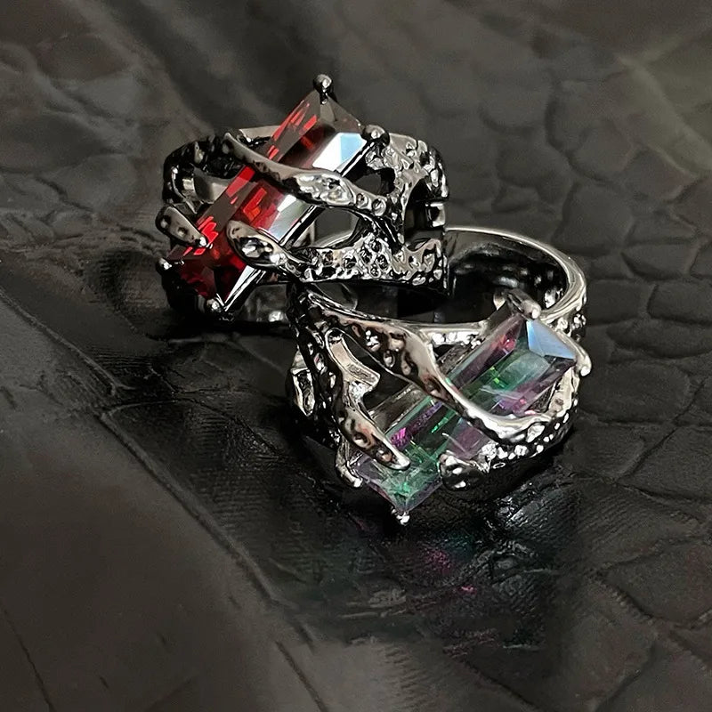 Gothic Lava Thorn Crystal Ring – Adjustable Open Ring