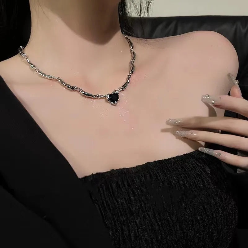 Love Black Zircon Pendant Necklace
