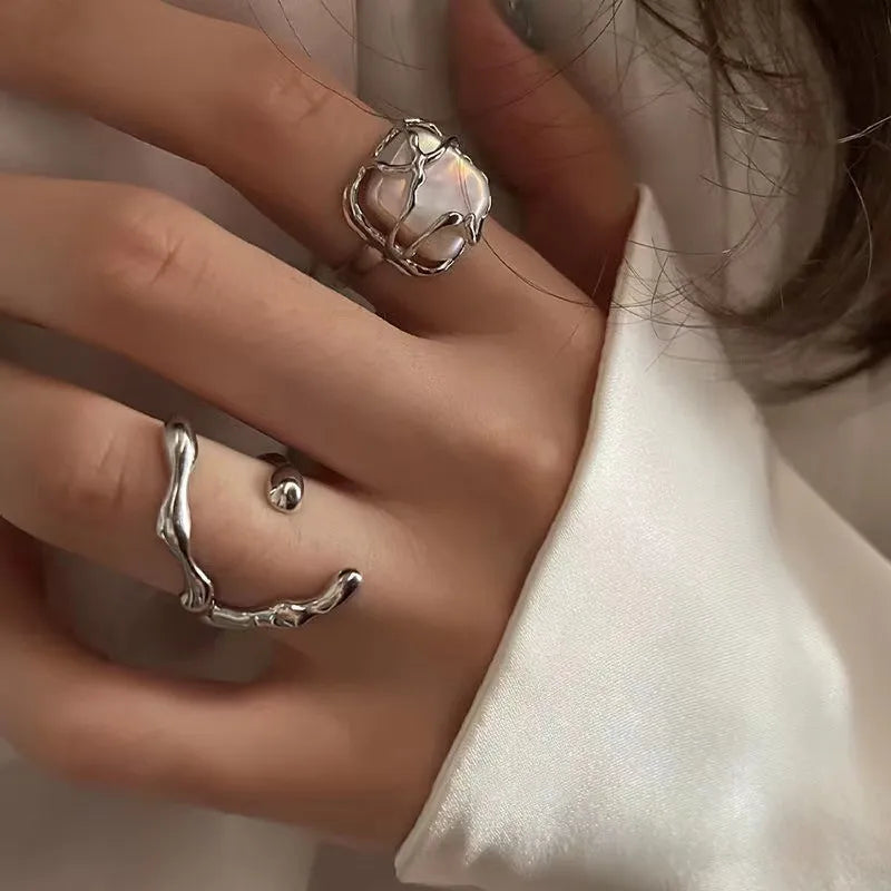 Abstract Irregular Silver Statement Rings Set (Code: ZX#121)