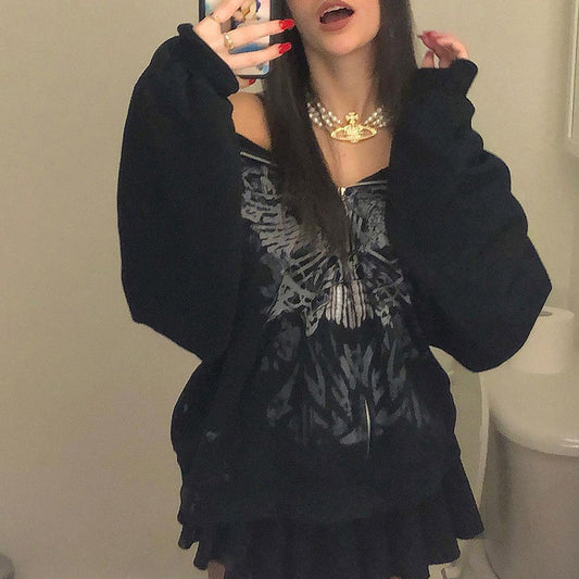 Women’s Punk Butterfly Print Hoodie – Long Sleeve Streetwear Pullover Sweatshirt(Code: ZX#168)