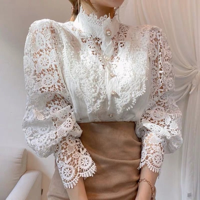 Women’s British Style Patchwork Blouse – Solid Color Long Sleeve Shirt