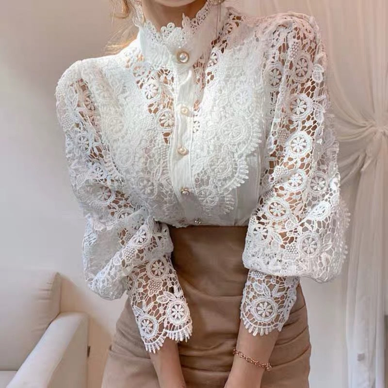 Women’s British Style Patchwork Blouse – Solid Color Long Sleeve Shirt