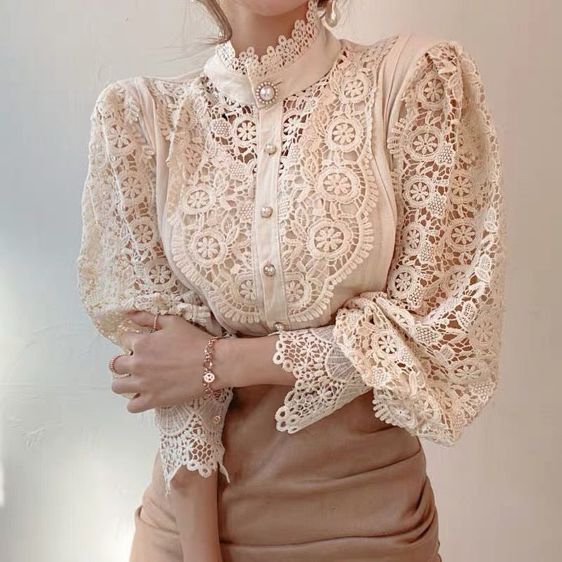 Women’s British Style Patchwork Blouse – Solid Color Long Sleeve Shirt