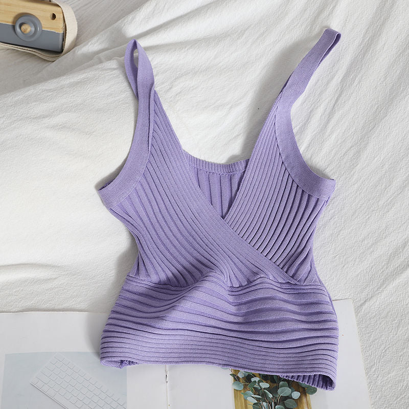 Women’s Sexy Patchwork Tank Top – Washed Knit