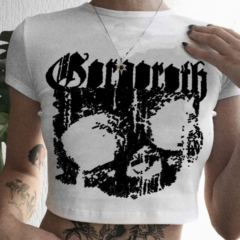 Women’s Punk Skull Graphic T-Shirt – Short Sleeve Streetwear Gothic Style Top