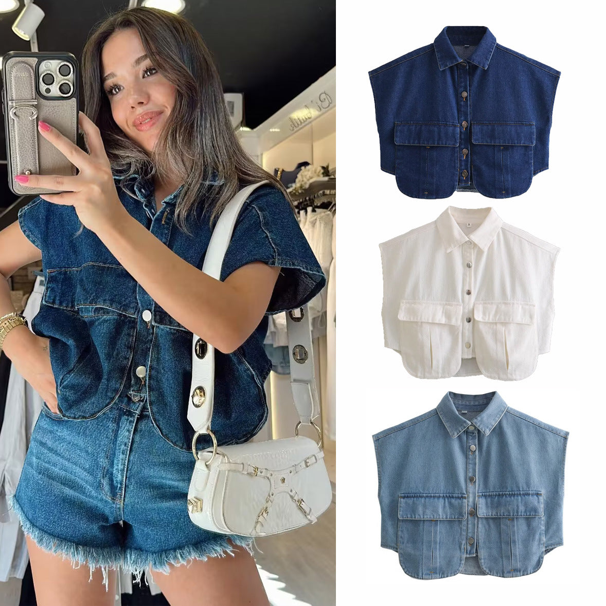 Women’s Casual Sleeveless Blouse – Solid Color Top with Front Pocket