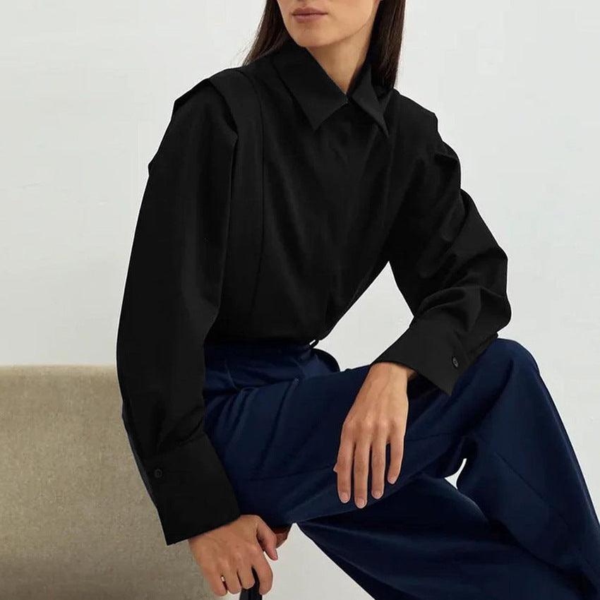 Women’s Elegant White Shirt – Solid Color Long Sleeve Button Down Blouse