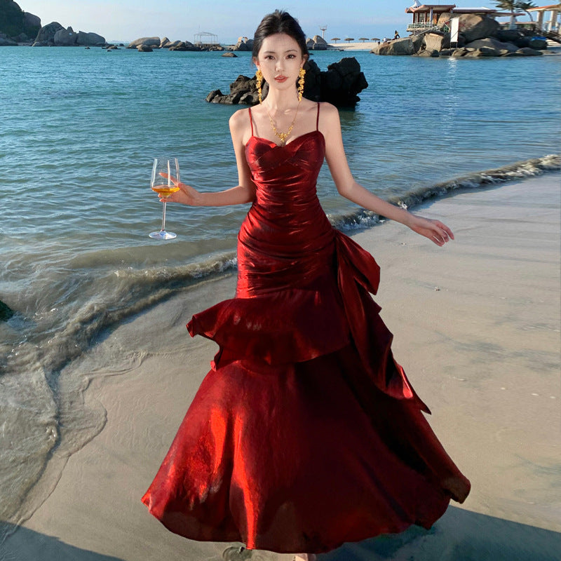 Women's Elegant Solid Color Party Dress – Strapless, Sleeveless, Streetwear Style Evening & Cocktail Dress
