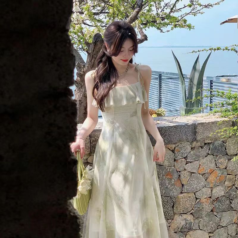New Style Summer New Arrival Long Dress Fairy Ruffled Printed Sleeveless Elegant Dress
