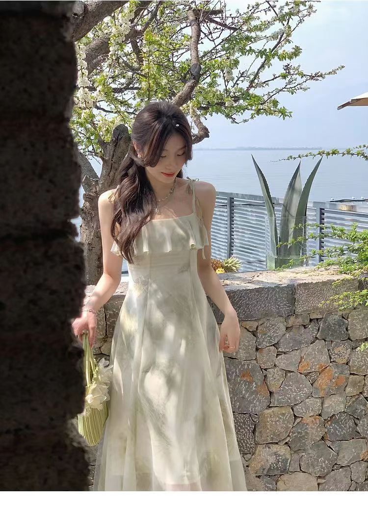 New Style Summer New Arrival Long Dress Fairy Ruffled Printed Sleeveless Elegant Dress