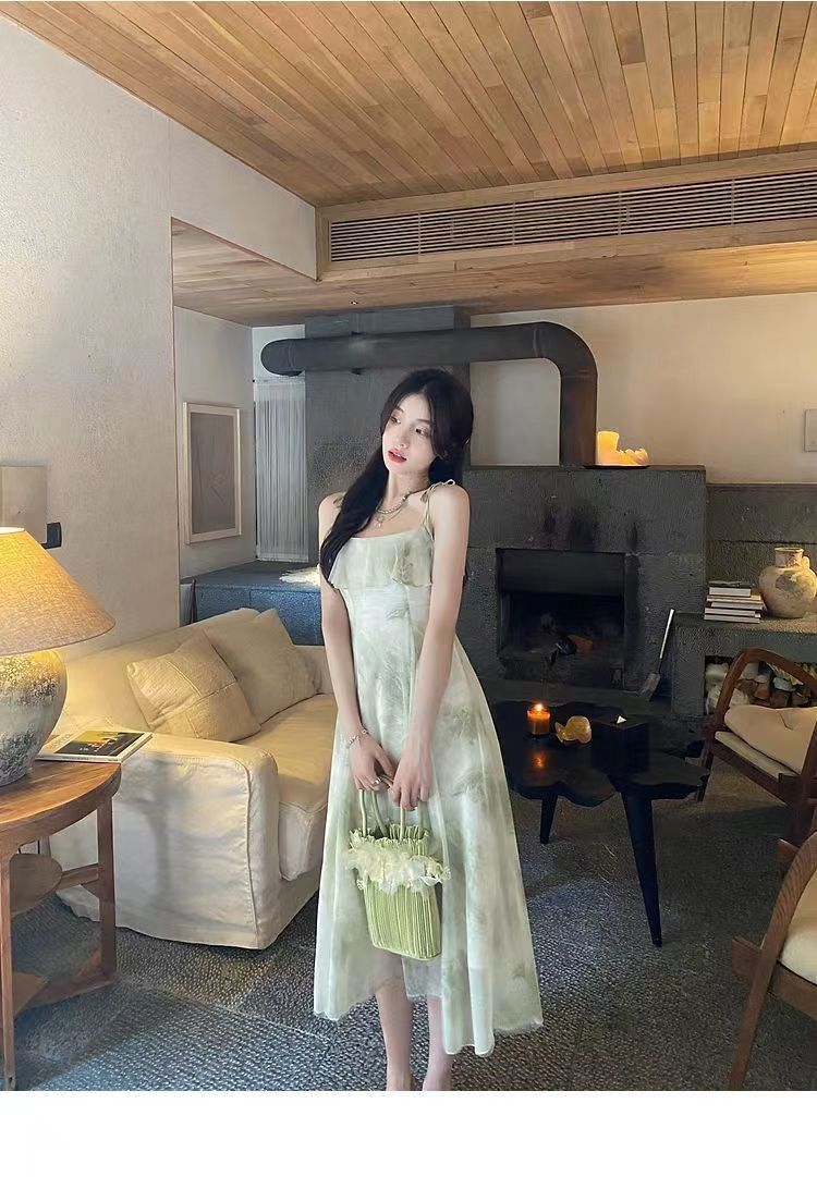 New Style Summer New Arrival Long Dress Fairy Ruffled Printed Sleeveless Elegant Dress