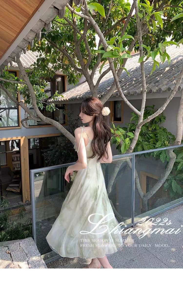 New Style Summer New Arrival Long Dress Fairy Ruffled Printed Sleeveless Elegant Dress