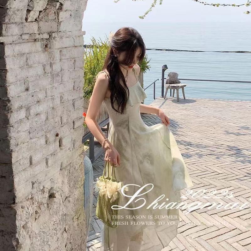 New Style Summer New Arrival Long Dress Fairy Ruffled Printed Sleeveless Elegant Dress